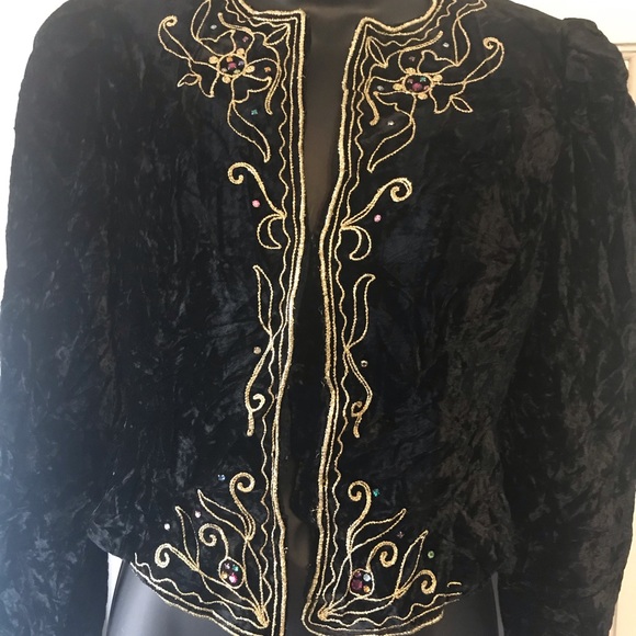 Vintage 80’s Partique New York Crushed Velvet Embroidered - Jewels Jacket Sz S - Picture 1 of 9